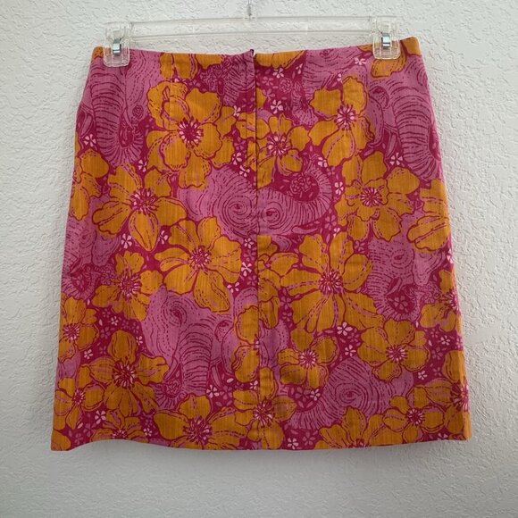 Lilly Pulitzer Skirt 6 Pink/Orange Cotton Elephant Hibiscus 18" Grannycore Beach - Picture 4 of 13